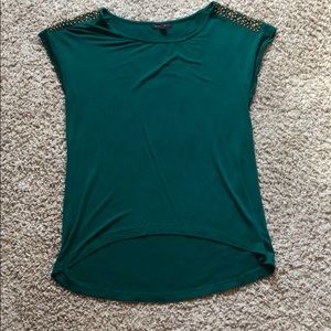 Hunter green top with gold sleeve beading